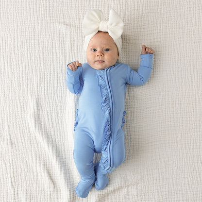 Chatham Blue Footie Ruffled Zippered One Piece