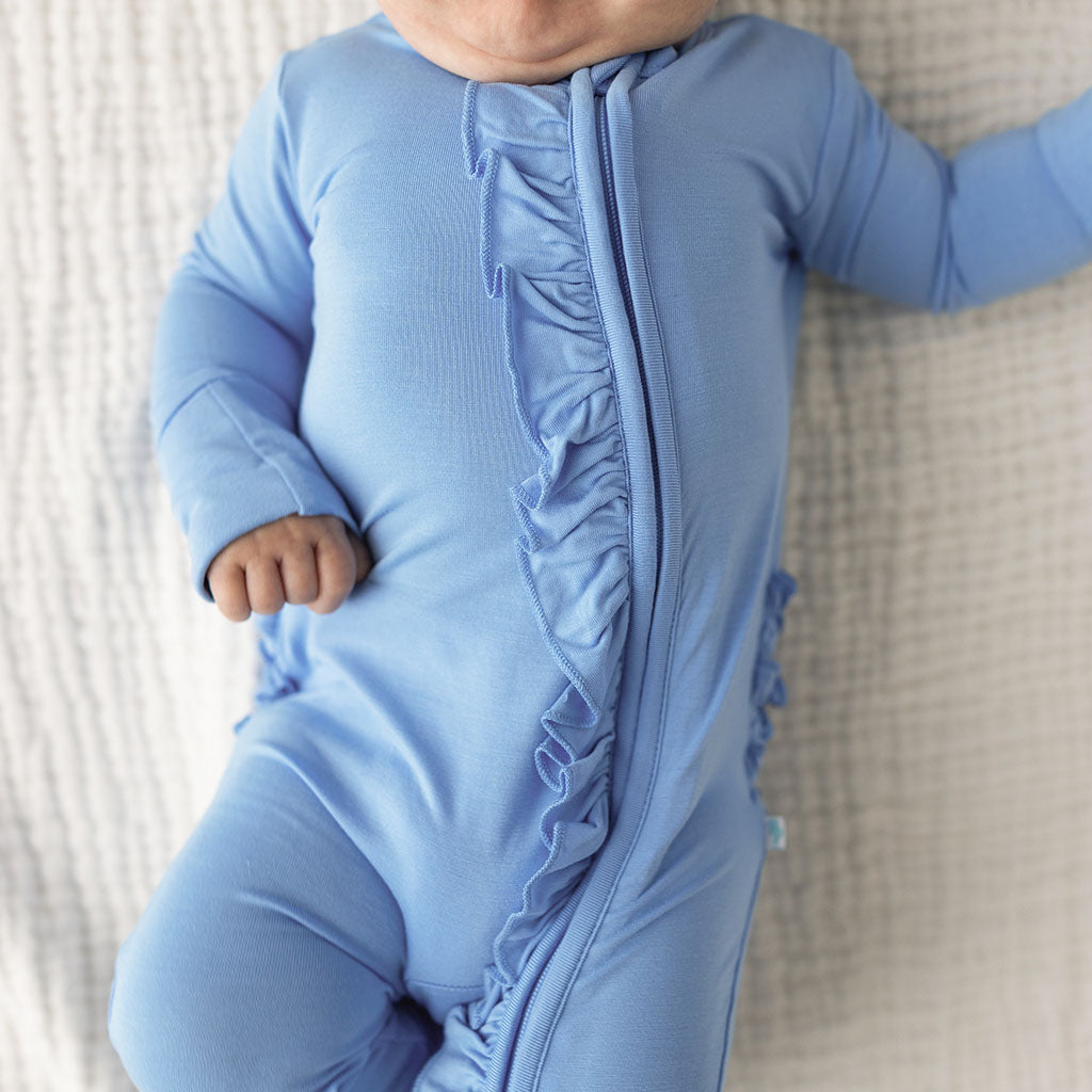 Chatham Blue Footie Ruffled Zippered One Piece