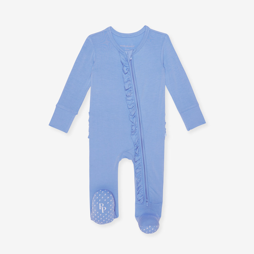 Chatham Blue Footie Ruffled Zippered One Piece