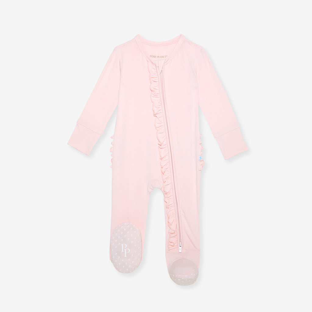 Sweet Pink Footie Ruffled Zippered One Piece
