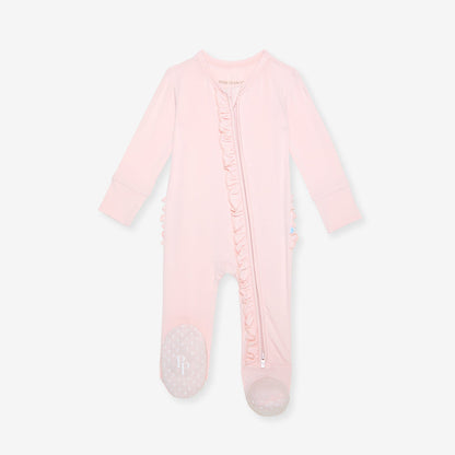 Sweet Pink Footie Ruffled Zippered One Piece
