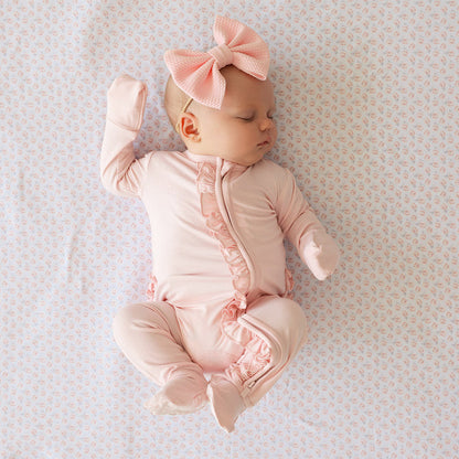 Sweet Pink Footie Ruffled Zippered One Piece