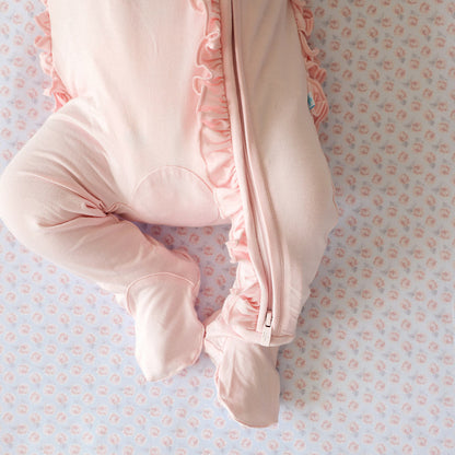 Sweet Pink Footie Ruffled Zippered One Piece