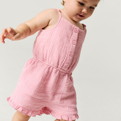 Happy Pink Cotton Crinkle Romper
