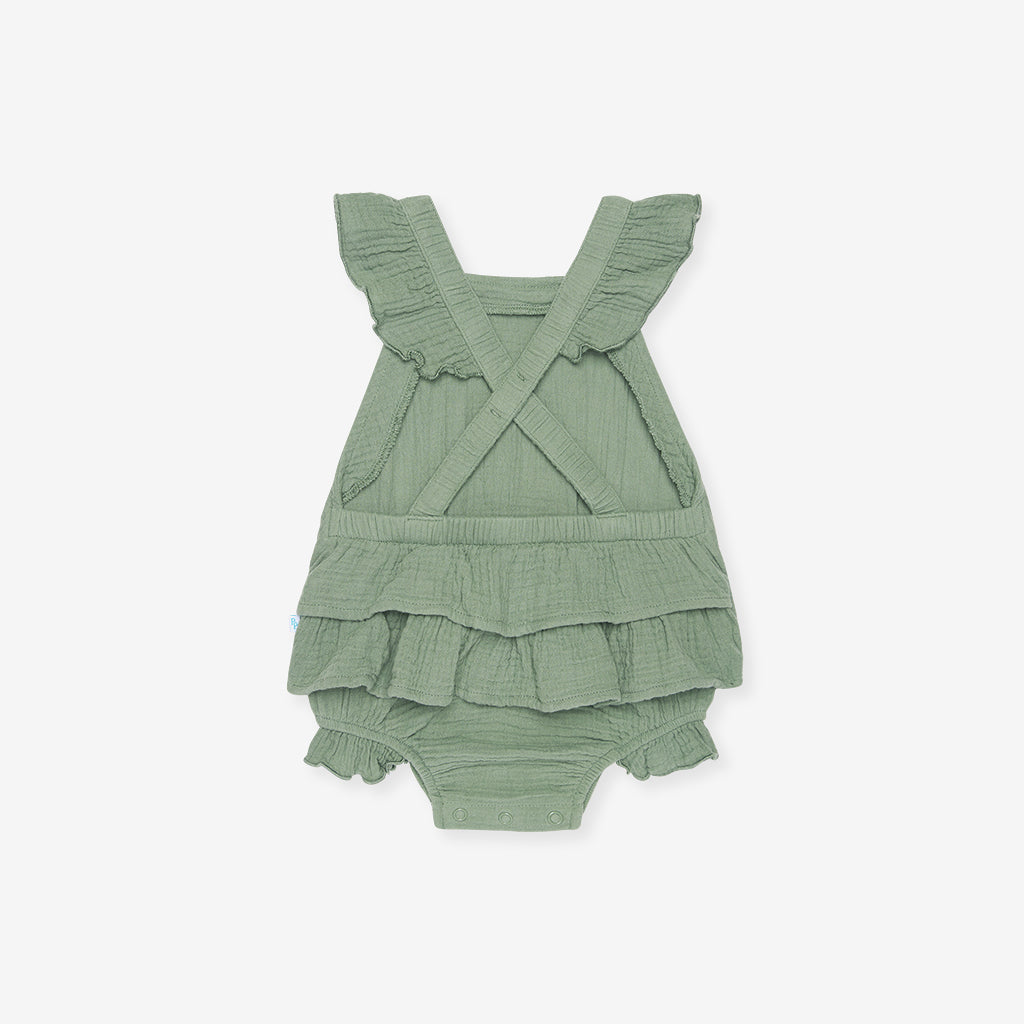 Soft Jade Cotton Crinkle Ruffled Romper