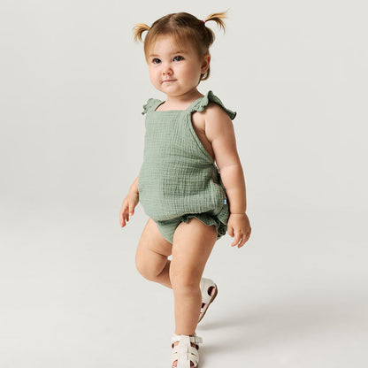 Soft Jade Cotton Crinkle Ruffled Romper