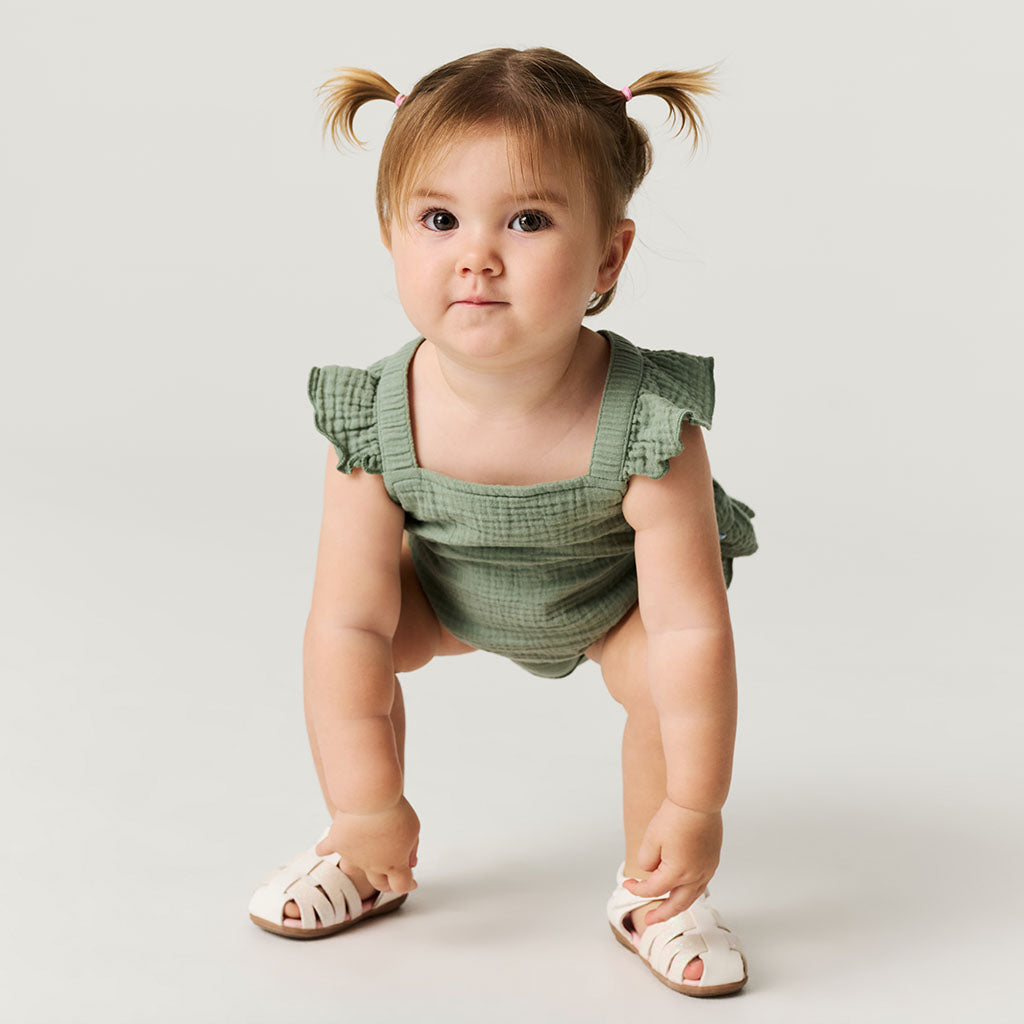 Soft Jade Cotton Crinkle Ruffled Romper