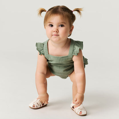 Soft Jade Cotton Crinkle Ruffled Romper