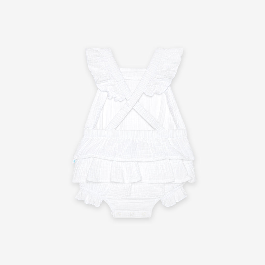 White Cotton Crinkle Ruffled Romper