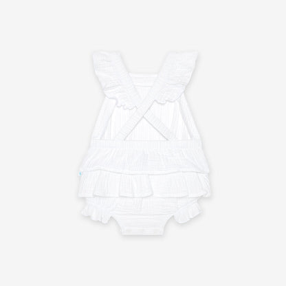 White Cotton Crinkle Ruffled Romper