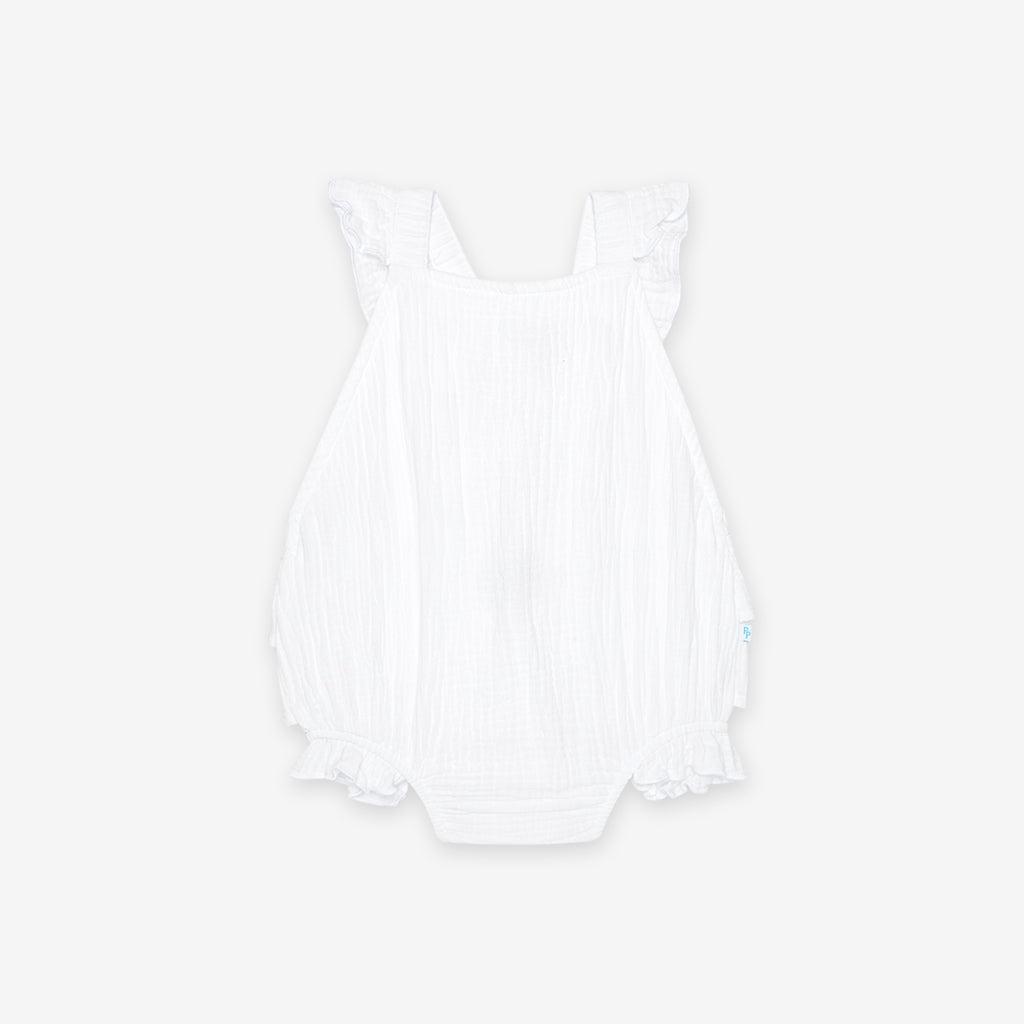 White Cotton Crinkle Ruffled Romper