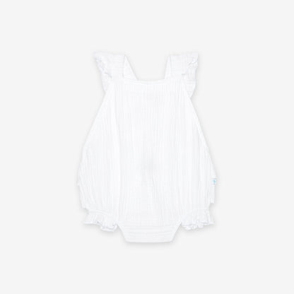 White Cotton Crinkle Ruffled Romper