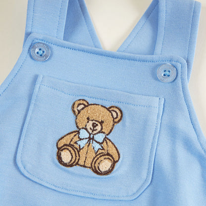 Baby Bear Blue French Terry Overall Bubble Romper