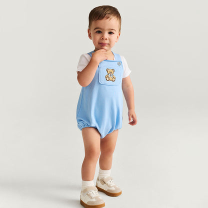 Baby Bear Blue French Terry Overall Bubble Romper