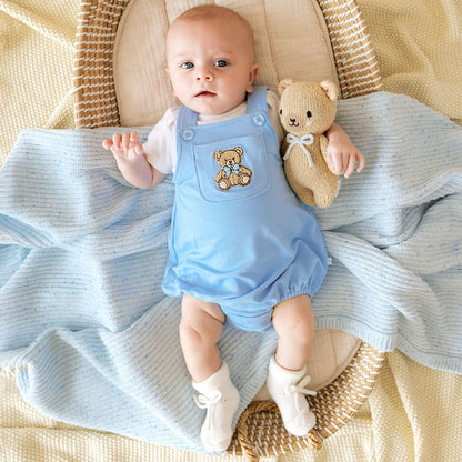 Baby Bear Blue French Terry Overall Bubble Romper