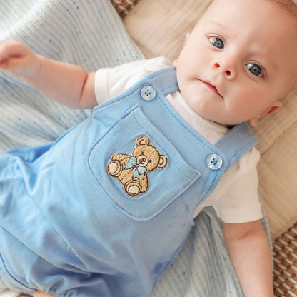 Baby Bear Blue French Terry Overall Bubble Romper