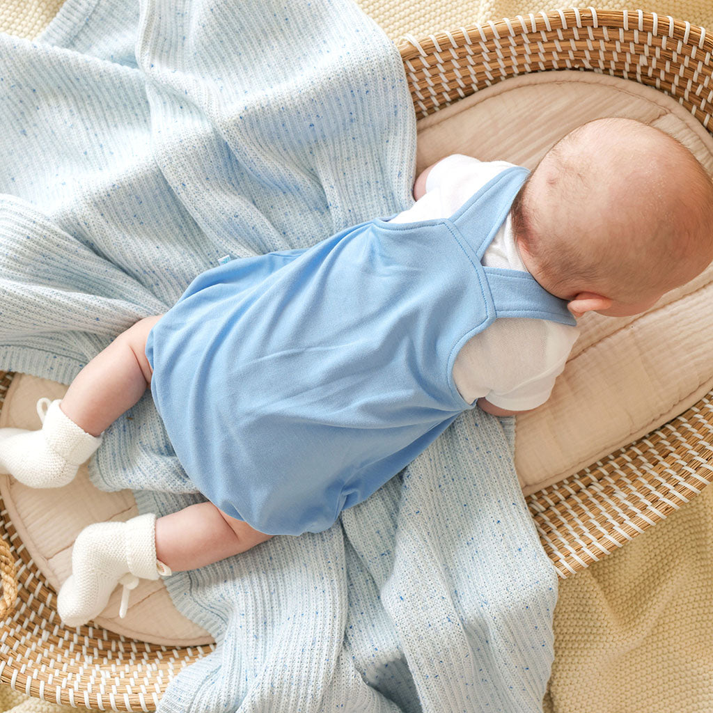 Baby Bear Blue French Terry Overall Bubble Romper