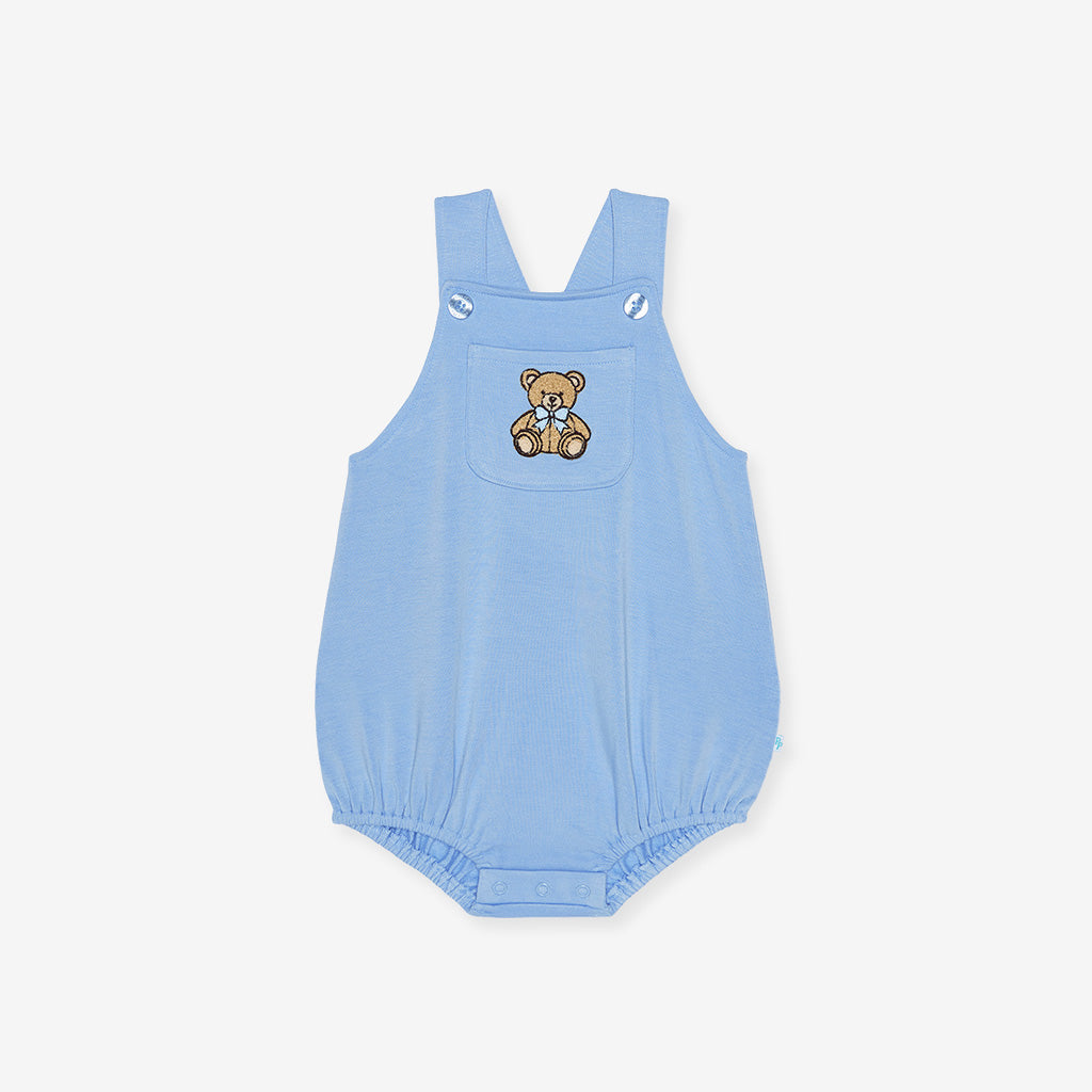 Baby Bear Blue French Terry Overall Bubble Romper