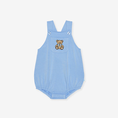 Baby Bear Blue French Terry Overall Bubble Romper