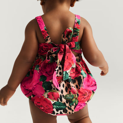 Wild Roses Bamboo Challis Tie Back Bubble Romper