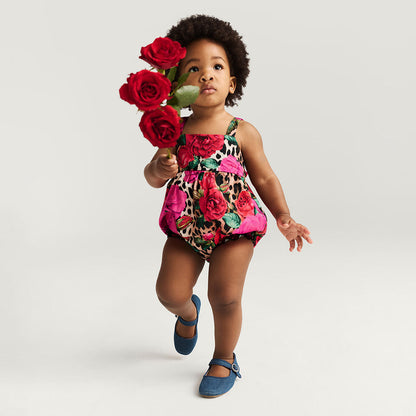 Wild Roses Bamboo Challis Tie Back Bubble Romper