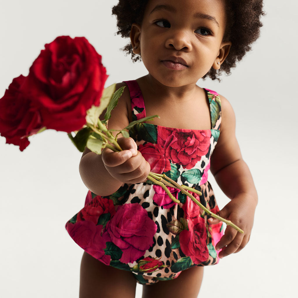 Wild Roses Bamboo Challis Tie Back Bubble Romper