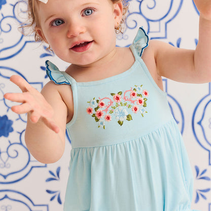 Blue Chiaro French Terry Scalloped Bubble Romper