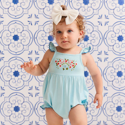 Blue Chiaro French Terry Scalloped Bubble Romper