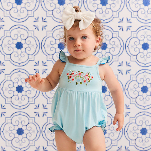 Blue Chiaro French Terry Scalloped Bubble Romper
