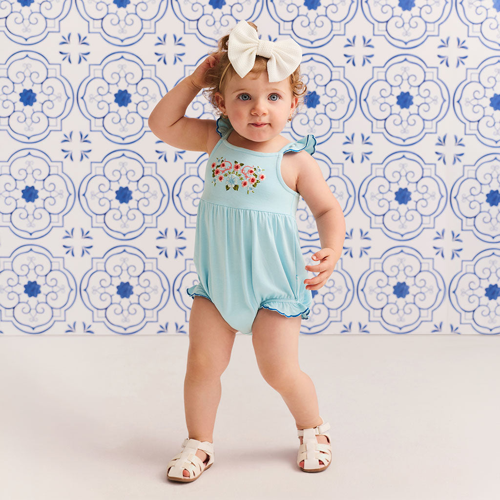 Blue Chiaro French Terry Scalloped Bubble Romper