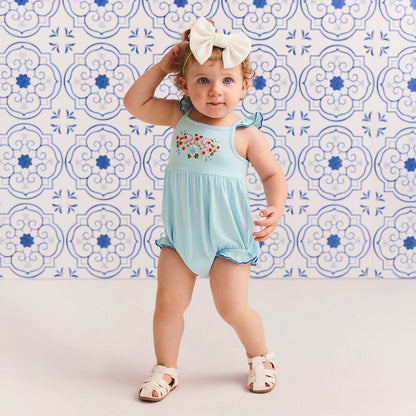 Blue Chiaro French Terry Scalloped Bubble Romper