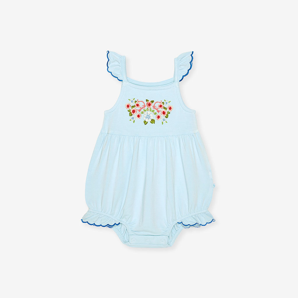 Blue Chiaro French Terry Scalloped Bubble Romper