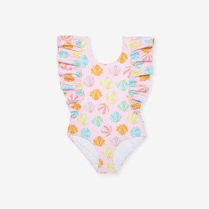 Shelly Pink Flutter Sleeve One Piece Swimsuit