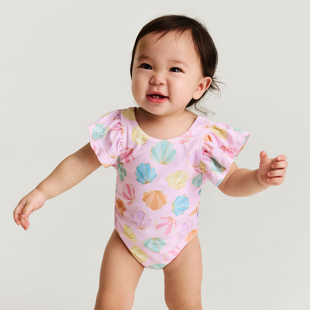 Shelly Pink Flutter Sleeve One Piece Swimsuit