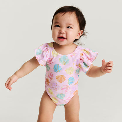 Shelly Pink Flutter Sleeve One Piece Swimsuit