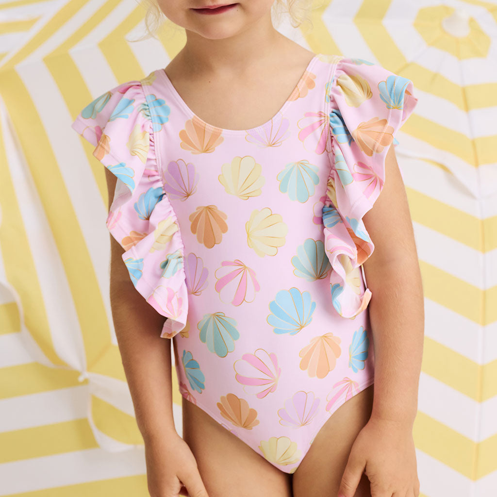 Shelly Pink Flutter Sleeve One Piece Swimsuit