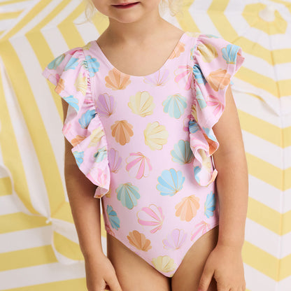 Shelly Pink Flutter Sleeve One Piece Swimsuit