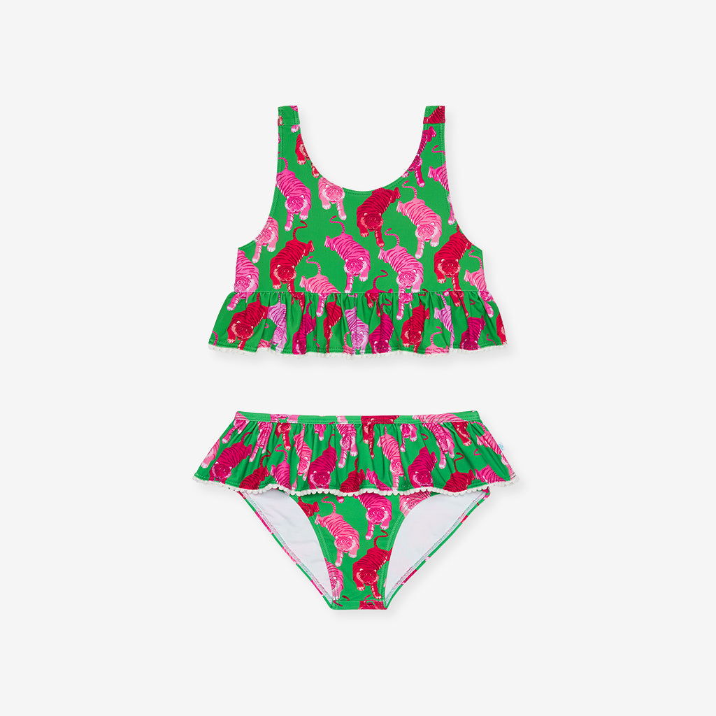 Le Tigre Green Ruffled Tankini Two Piece Swimsuit