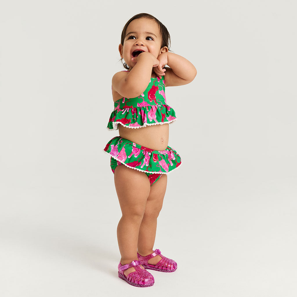 Le Tigre Green Ruffled Tankini Two Piece Swimsuit