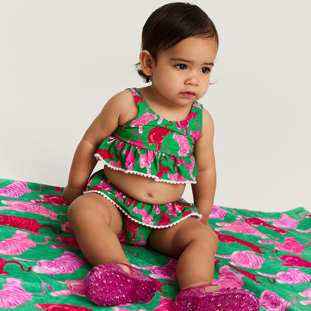 Le Tigre Green Ruffled Tankini Two Piece Swimsuit