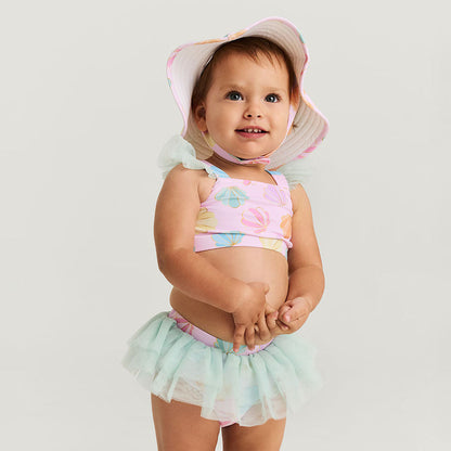 Shelly Pink Ruffled Tank Tulle Two Piece Swimsuit