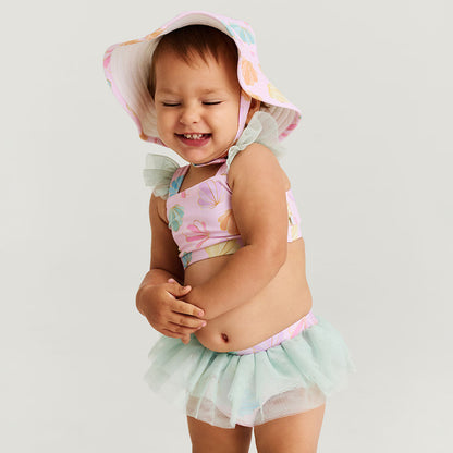Shelly Pink Ruffled Tank Tulle Two Piece Swimsuit
