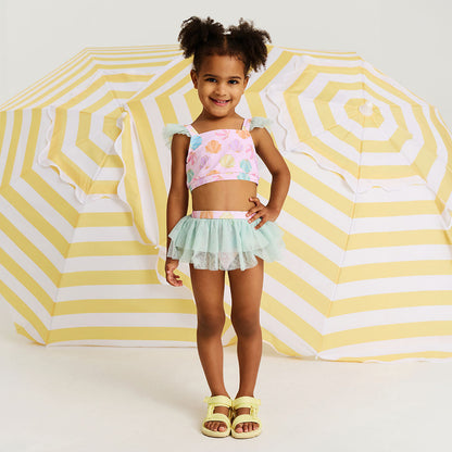 Shelly Pink Ruffled Tank Tulle Two Piece Swimsuit