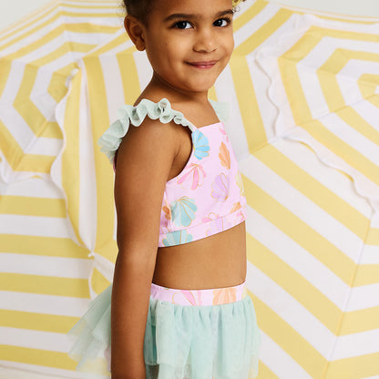 Shelly Pink Ruffled Tank Tulle Two Piece Swimsuit