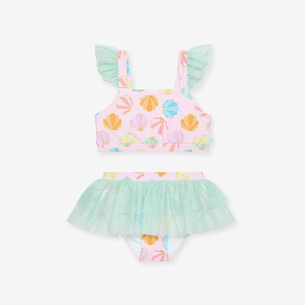 Shelly Pink Ruffled Tank Tulle Two Piece Swimsuit