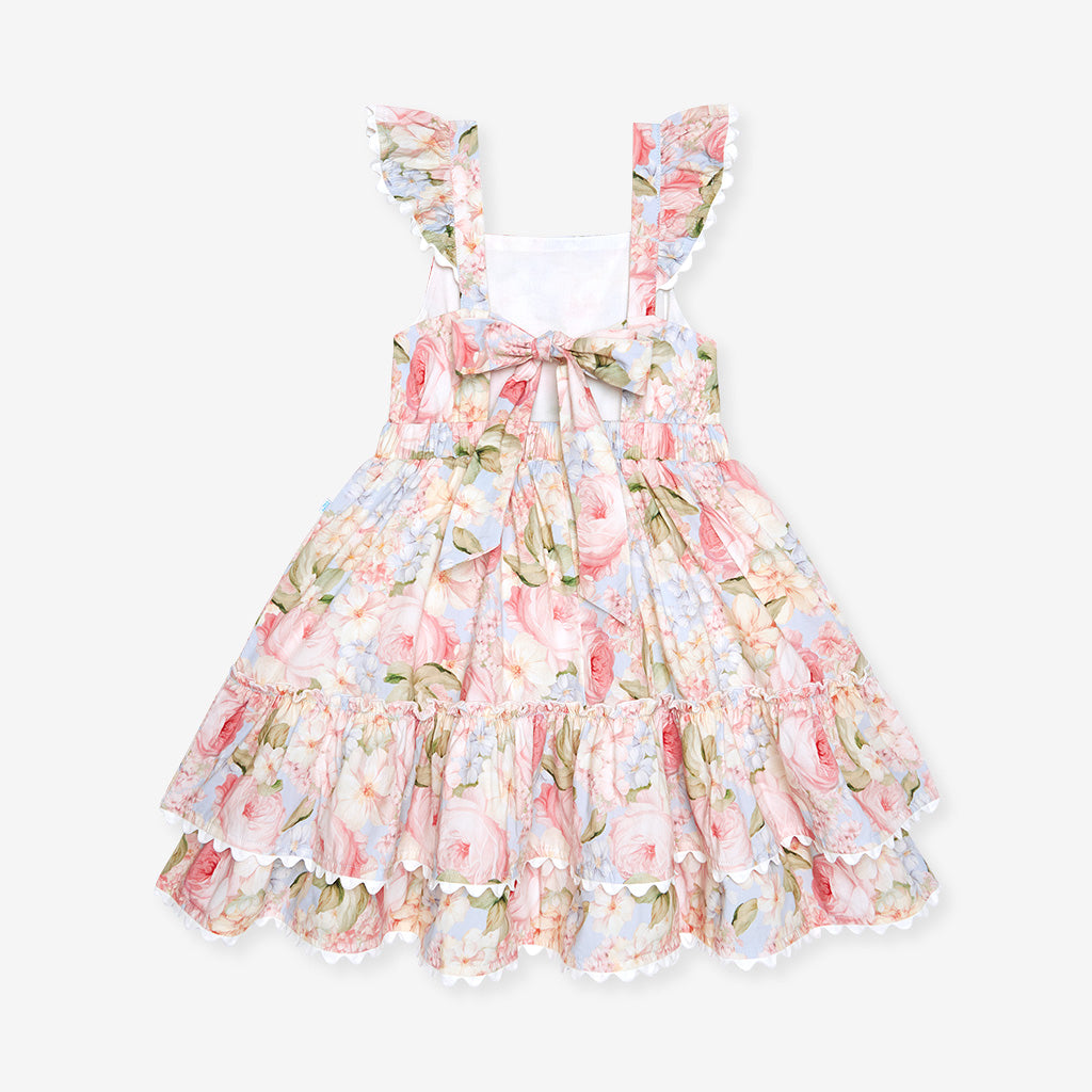Rose Dreams Bamboo Challis Tie Back Tiered Dress