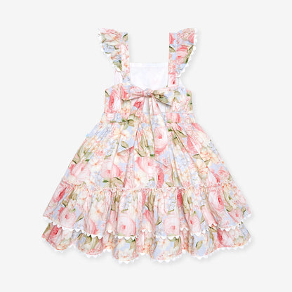 Rose Dreams Bamboo Challis Tie Back Tiered Dress