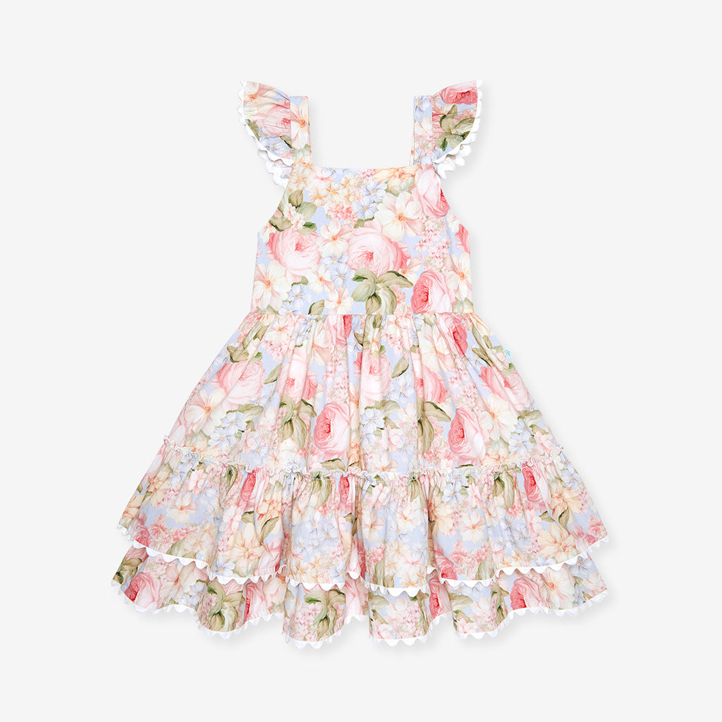 Rose Dreams Bamboo Challis Tie Back Tiered Dress