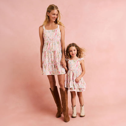 Rose Dreams Bamboo Challis Tie Back Tiered Dress