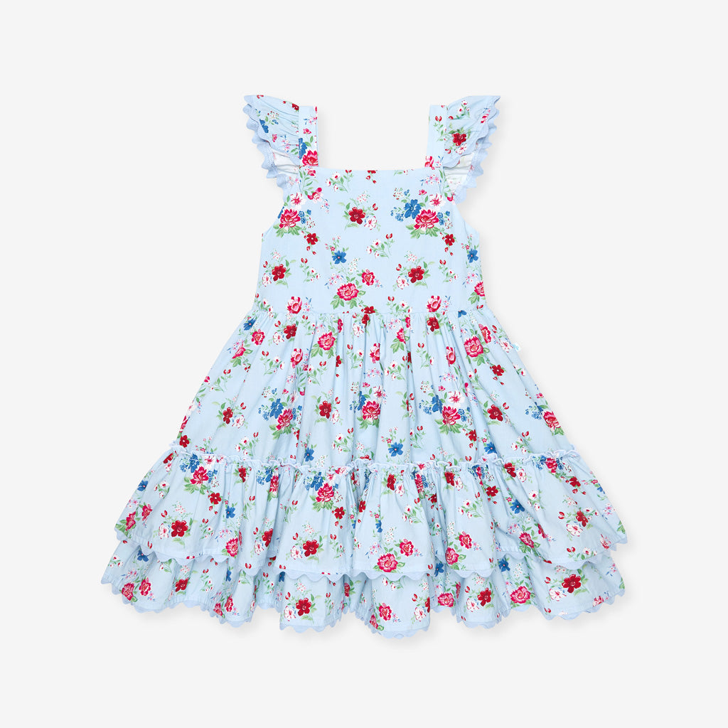 Jean Bamboo Challis Tie Back Tiered Dress